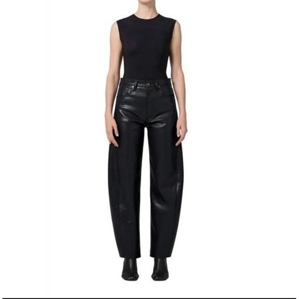 348$ AGOLDE Luna High Rise Curved Taper Leather Pants Women's Size 29 Black‎